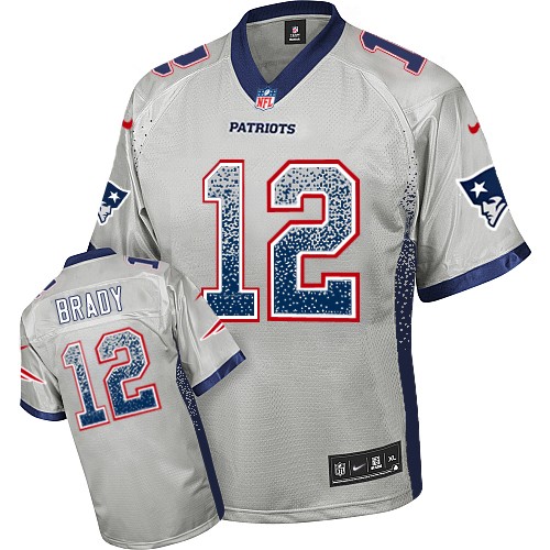 Men's Elite Tom Brady Nike Jersey Grey - #12 Drift Fashion NFL New England Patriots